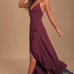 BRAND NEW Lulu’s “in love forever plum” maxi slit dress